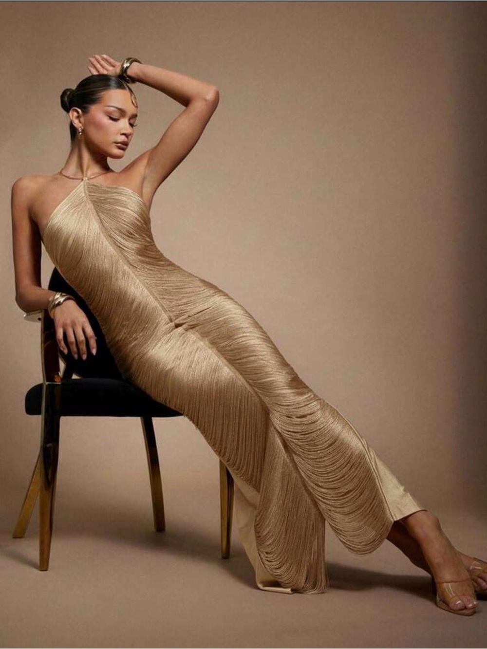 Elegant Gold Halter Gown - Women's Evening Dress. Cult Gaia Dupe